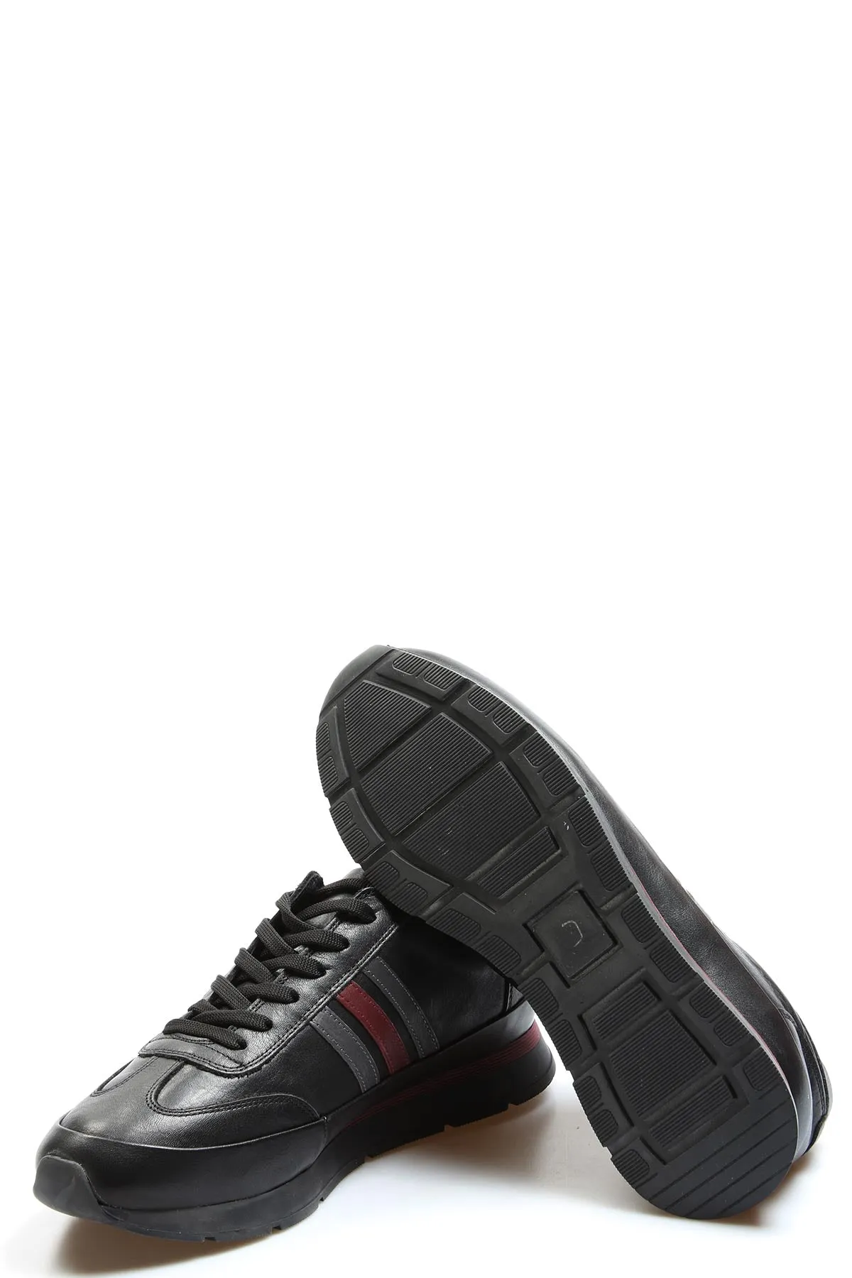 Men's Black Leather Stripe Sneakers-Wessi sold by Wessi product image thumbnail 4