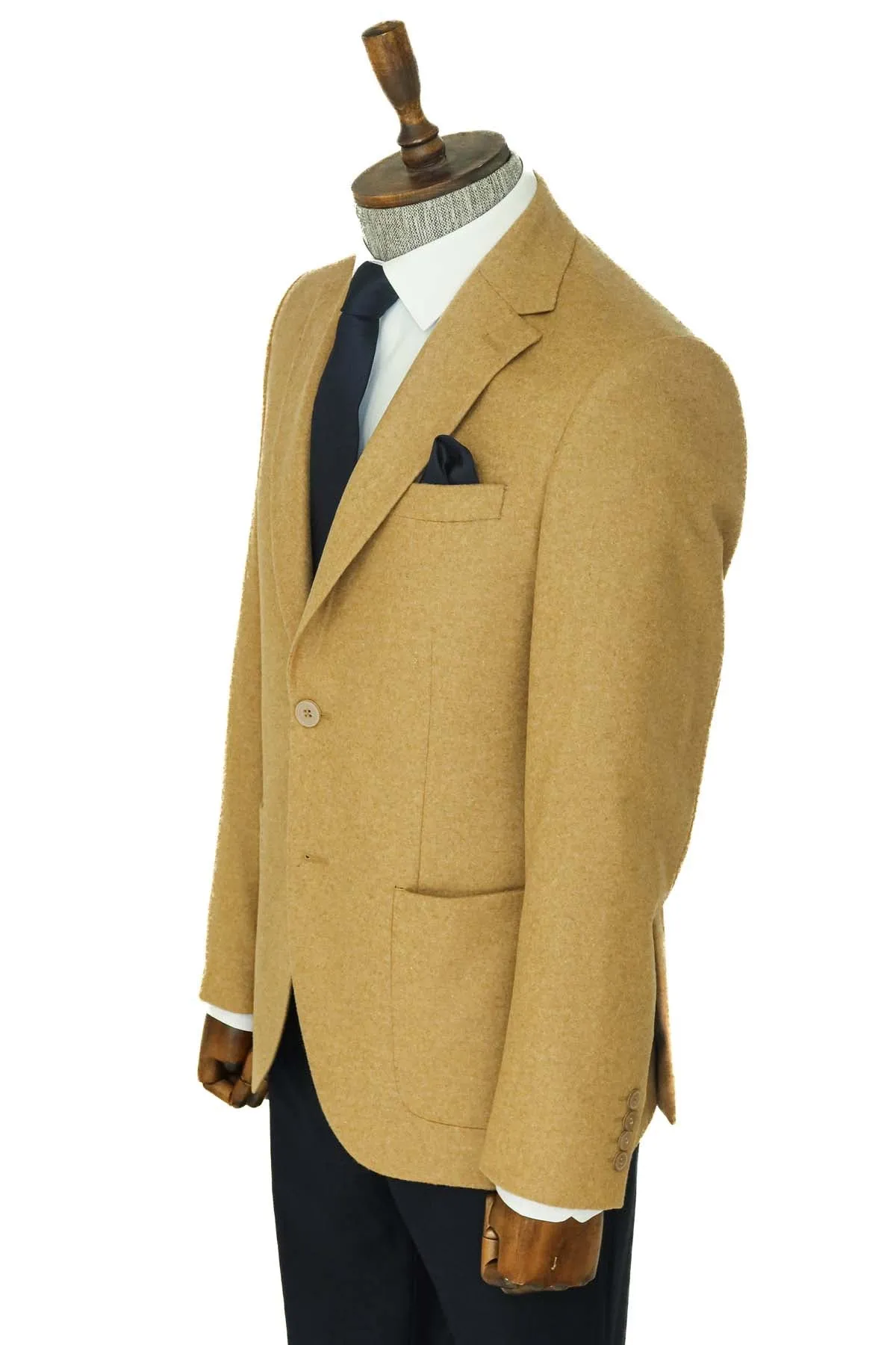 Slim Fit Plain Wide Lapel Tan Men Wool Blazer - Wessi sold by Wessi product image thumbnail 5
