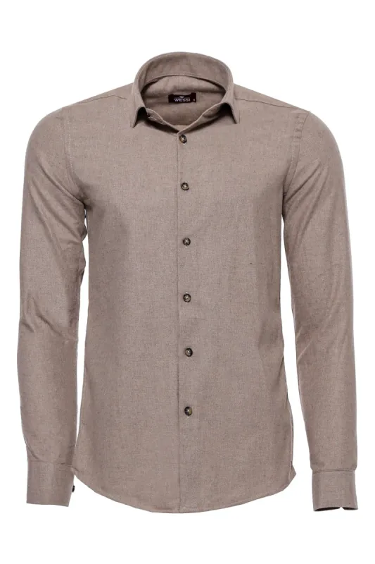 Slim Fit Cotton Plain Beige Men Lumberjack Shirt - Wessi sold by Wessi