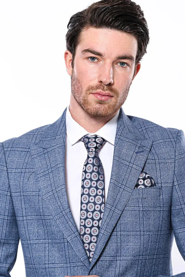 Checked Slim-Fit Single Button Blue Men Blazer - Wessi sold by Wessi product image thumbnail 2