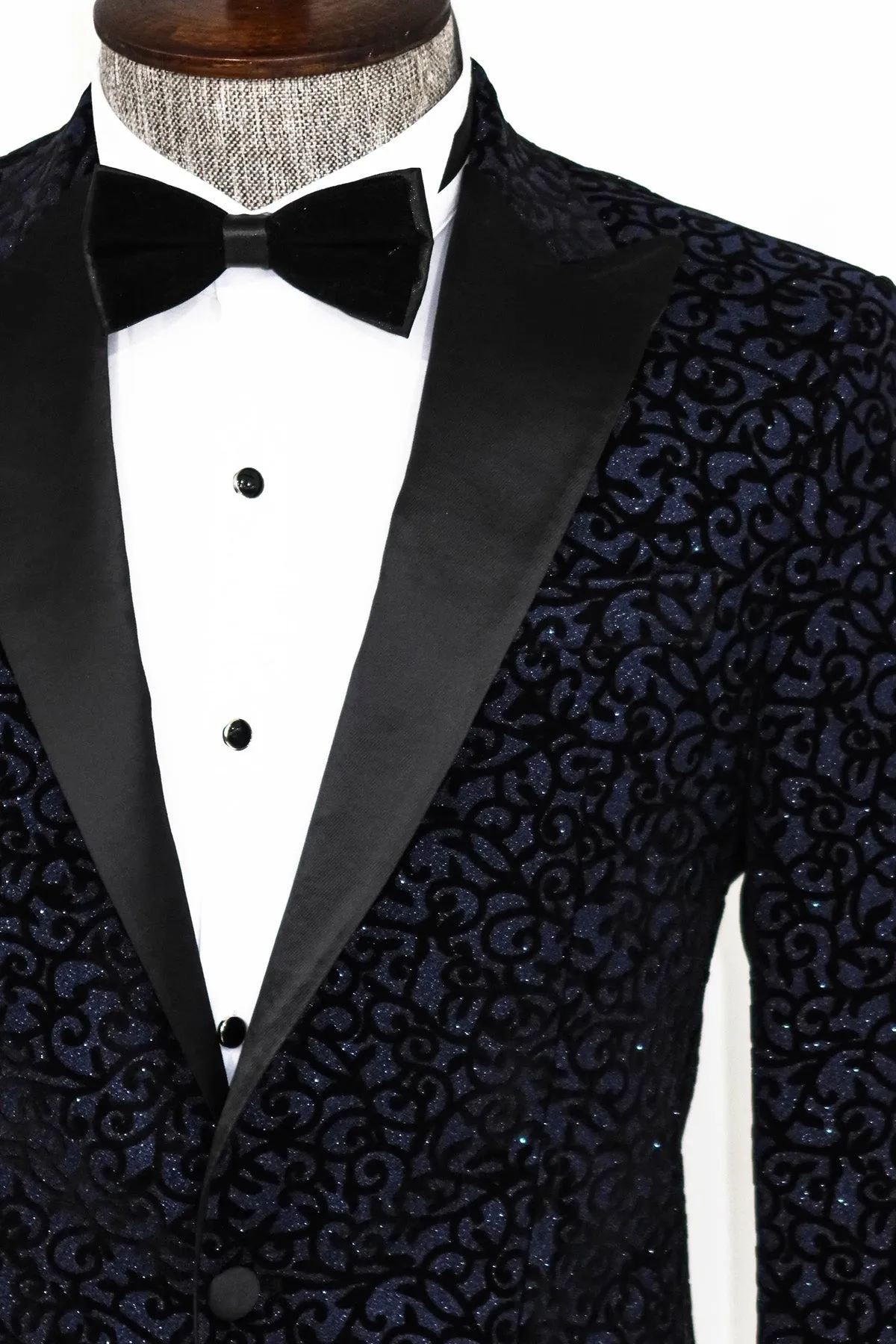 Scroll Patterned Navy Blue Men Wedding Tuxedo Blazer - Wessi sold by Wessi product image thumbnail 2