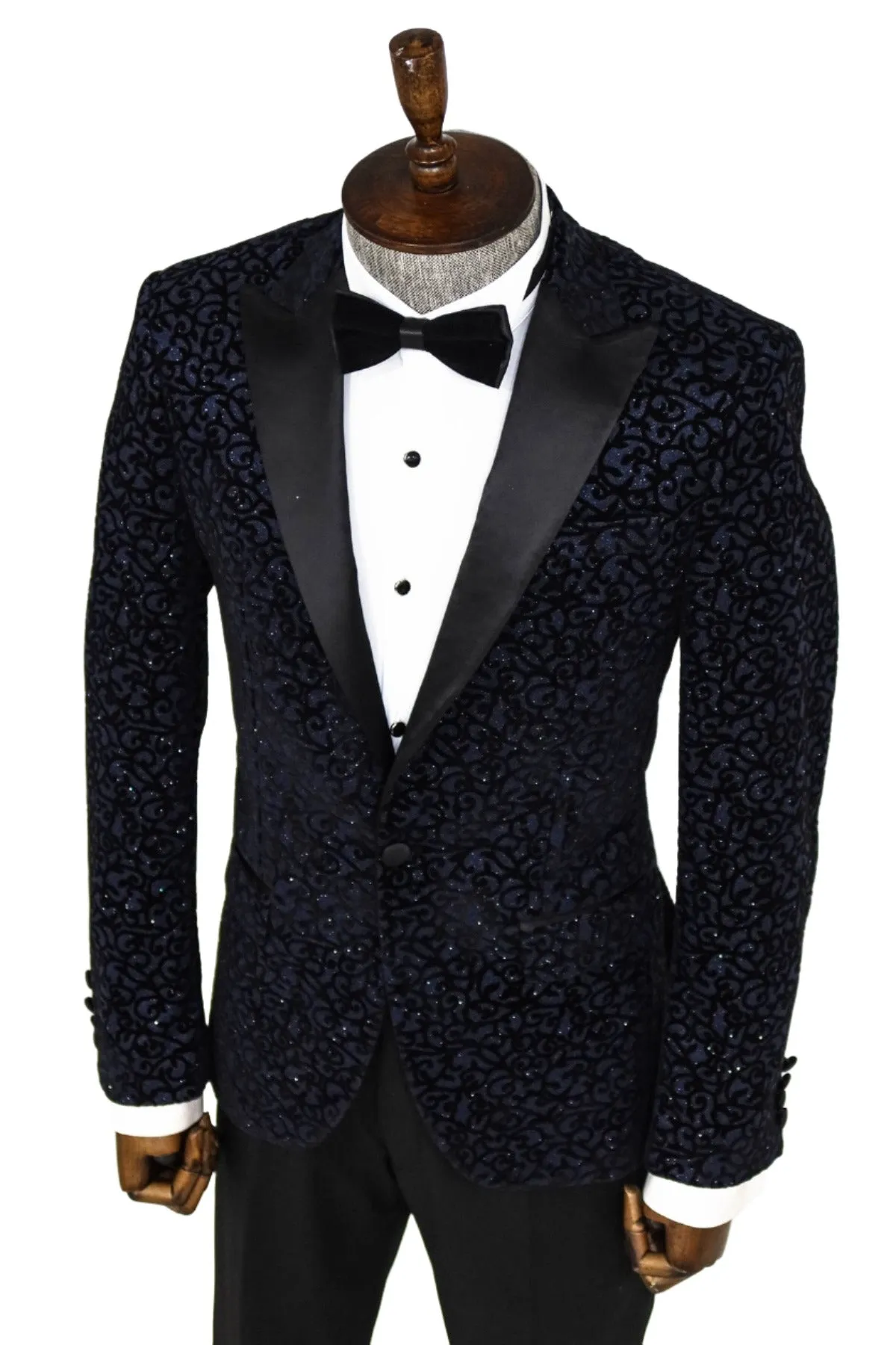 Scroll Patterned Navy Blue Men Wedding Tuxedo Blazer - Wessi sold by Wessi product image thumbnail 5