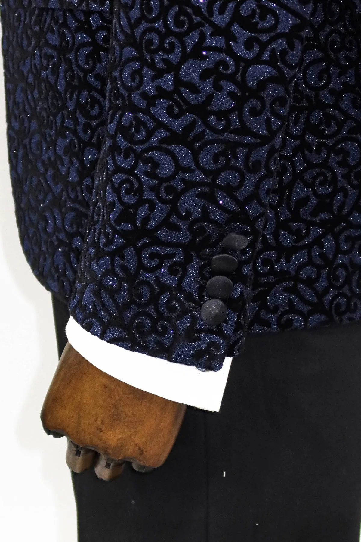 Scroll Patterned Navy Blue Men Wedding Tuxedo Blazer - Wessi sold by Wessi product image thumbnail 4
