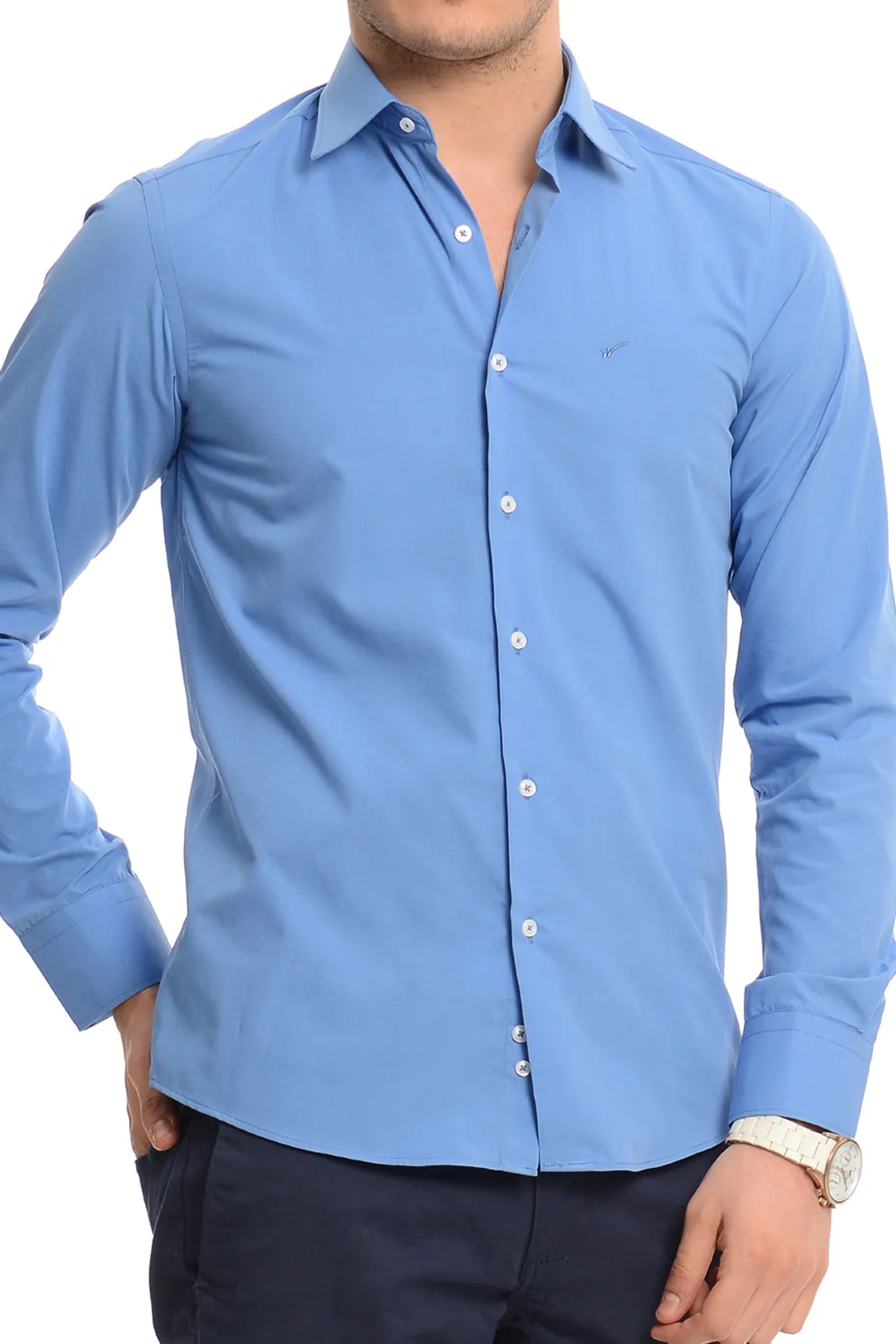 Plain Cotton Satin Blue Shirt - Wessi sold by Wessi