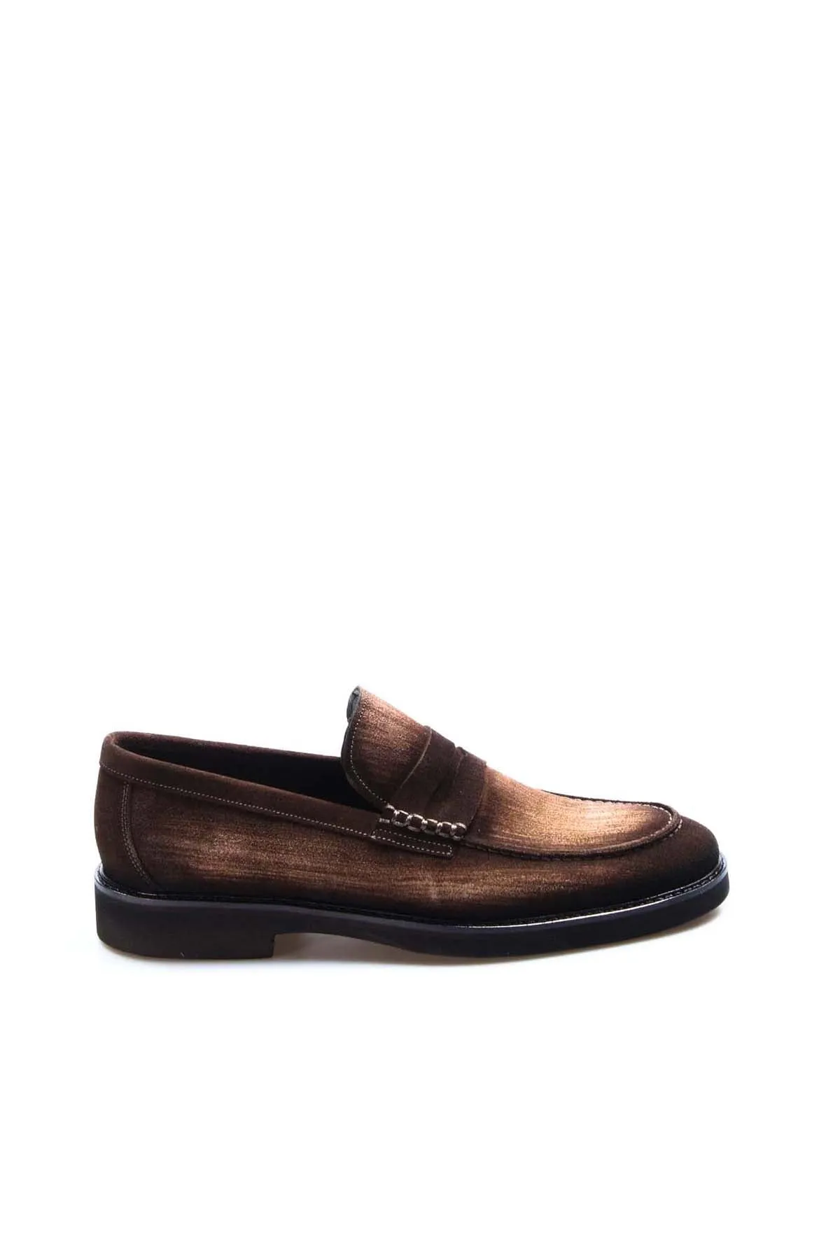 Men's Brown Suede Penny Loafers with Low Heel - Wessi sold by Wessi