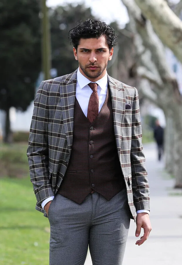 Patterned Checked Slim Fit Anthracite Men Suit - Wessi sold by Wessi