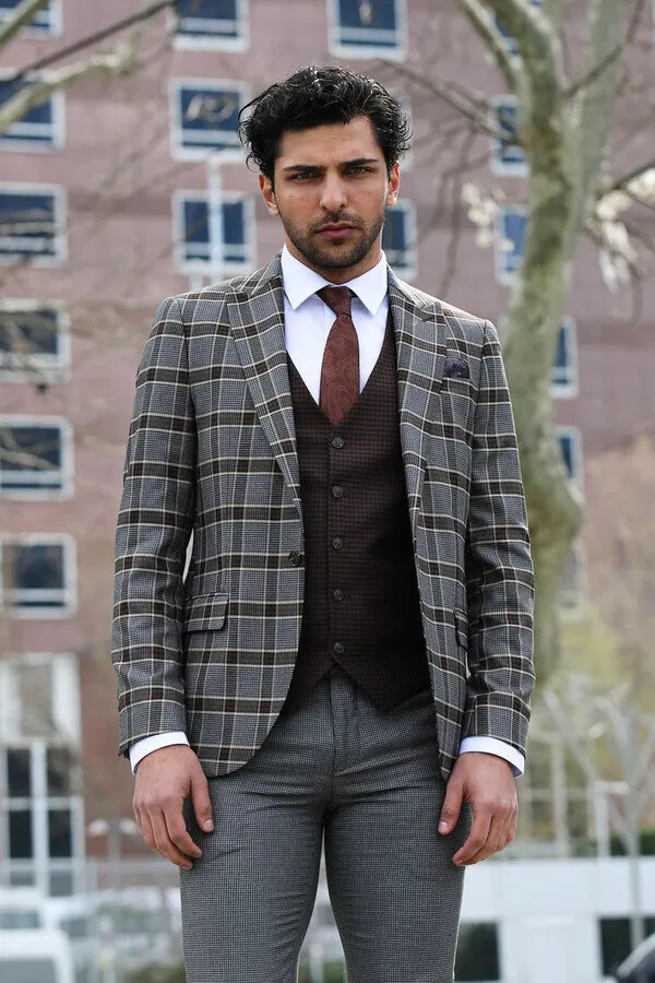 Patterned Checked Slim Fit Anthracite Men Suit - Wessi sold by Wessi product image thumbnail 3