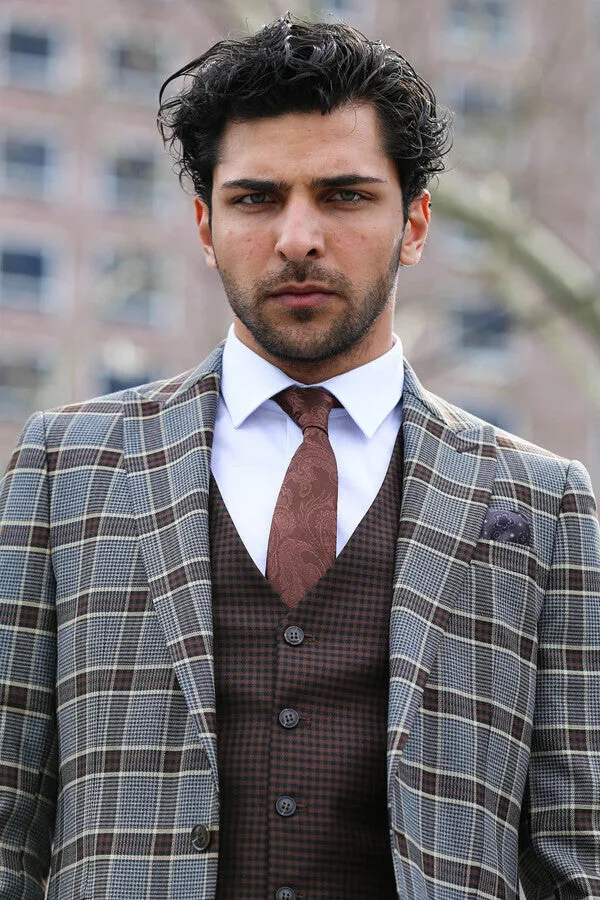 Patterned Checked Slim Fit Anthracite Men Suit - Wessi sold by Wessi product image thumbnail 4