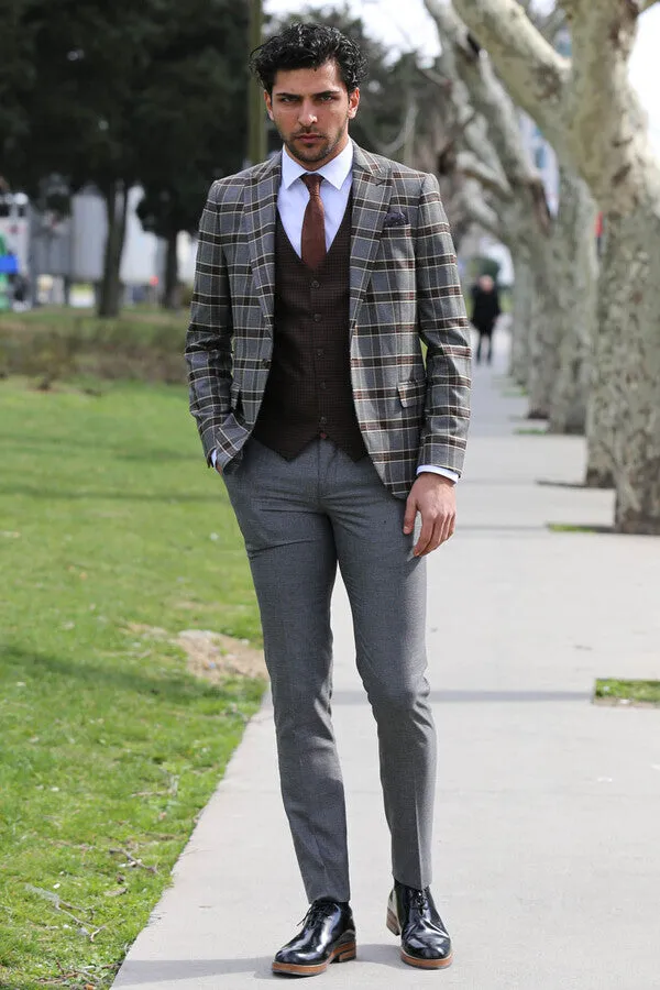 Patterned Checked Slim Fit Anthracite Men Suit - Wessi sold by Wessi product image thumbnail 2