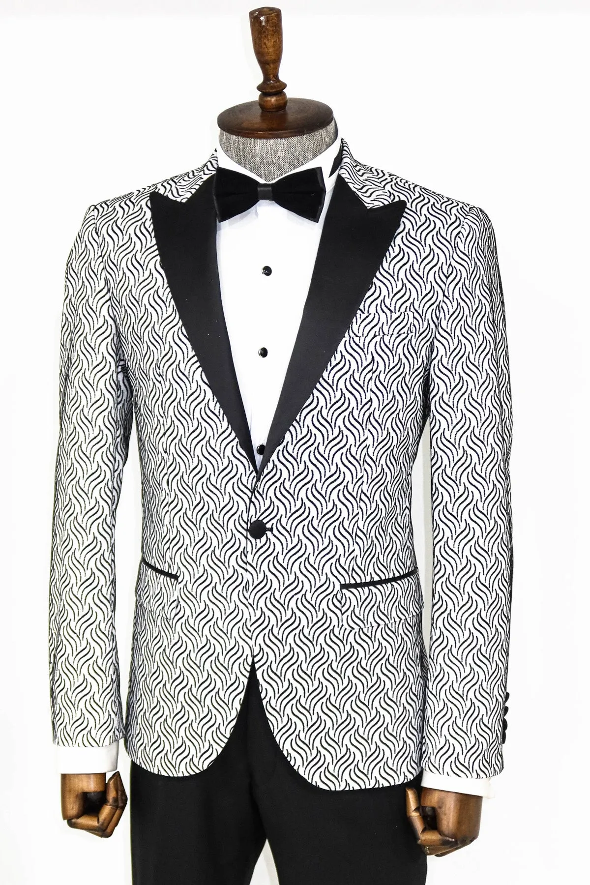 Shiny Patterned White Men Prom Blazer - Wessi sold by Wessi product image thumbnail 3