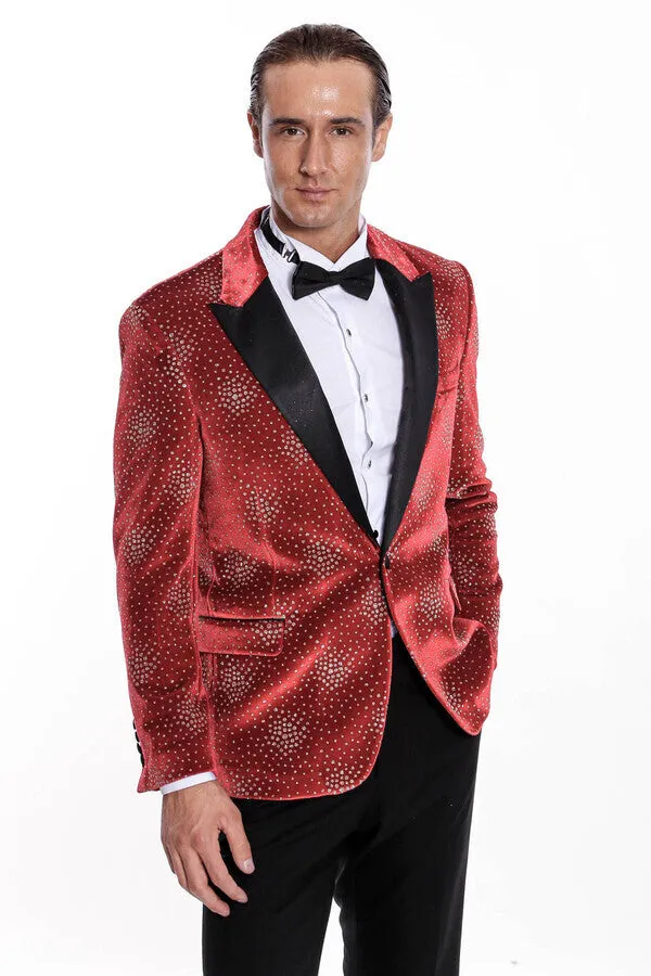 Dot Patterned Peak Lapel Burgundy Men Singer Tuxedo Blazer - Wessi sold by Wessi product image thumbnail 5