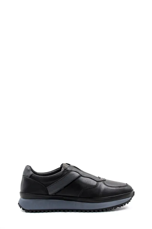 Men's Black Leather Slip-On Sneakers with Fur Lining and Grey Sole - Wessi sold by Wessi