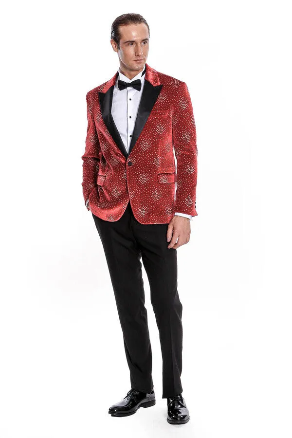 Dot Patterned Peak Lapel Burgundy Men Singer Tuxedo Blazer - Wessi sold by Wessi product image thumbnail 3