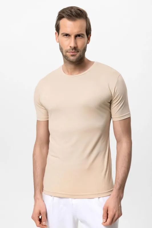 Men's Beige Crew Neck Slim Fit  T-Shirt - Wessi sold by Wessi