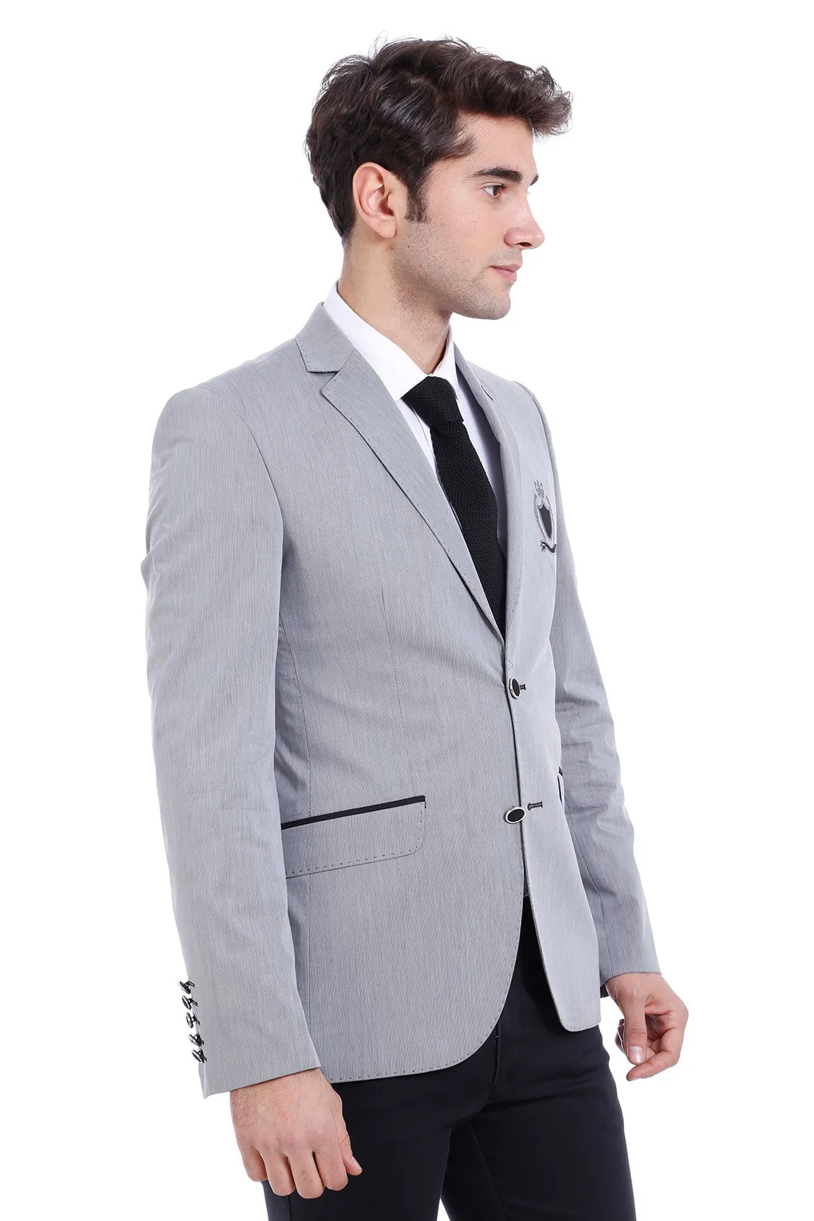 Double Button Mono Lapel Crested Grey Jacket-Wessi sold by Wessi product image thumbnail 2