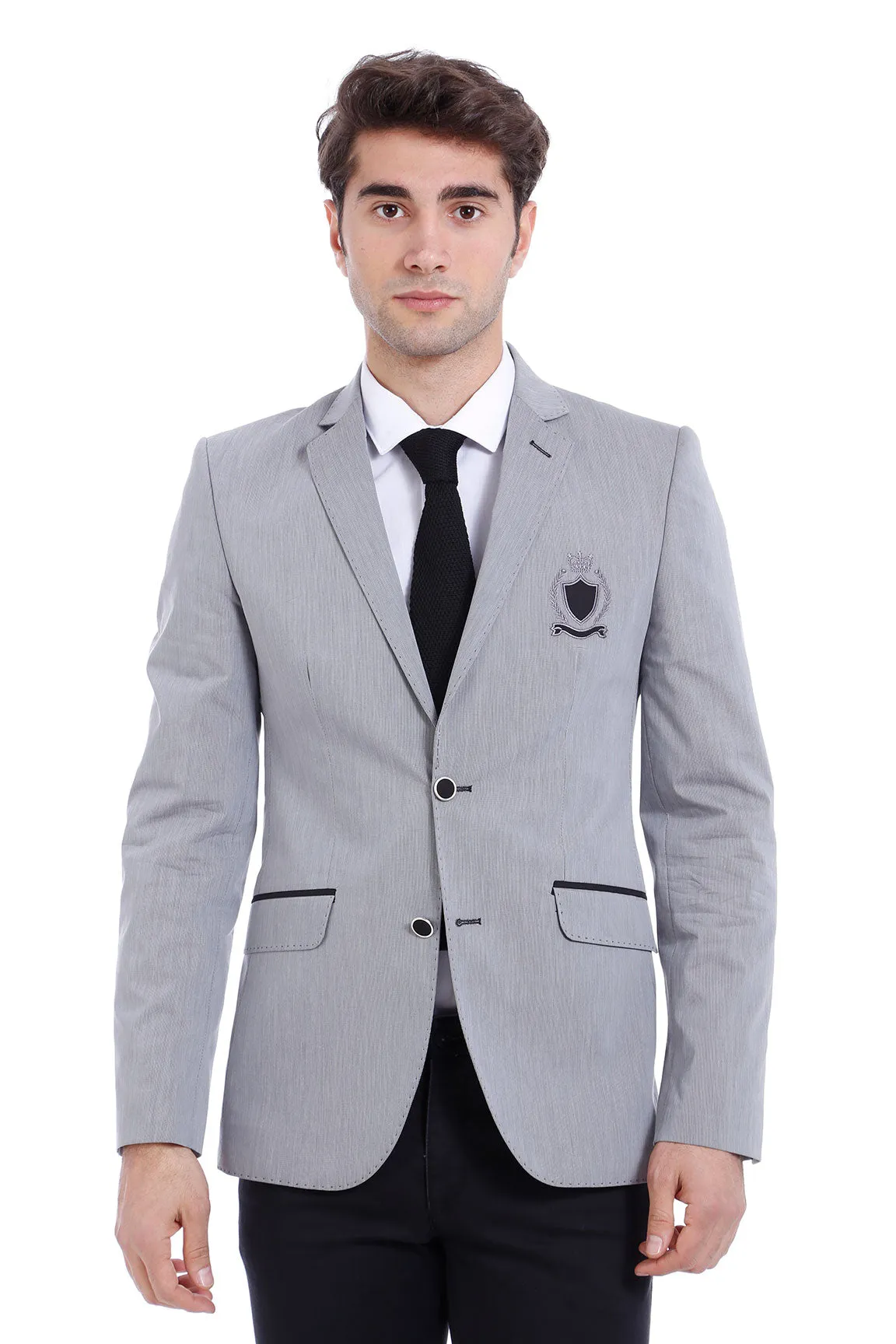 Double Button Mono Lapel Crested Grey Jacket-Wessi sold by Wessi
