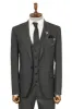 3 -Piece Single Button Peak Lapel Dark Grey Men Suit - Wessi sold by Wessi