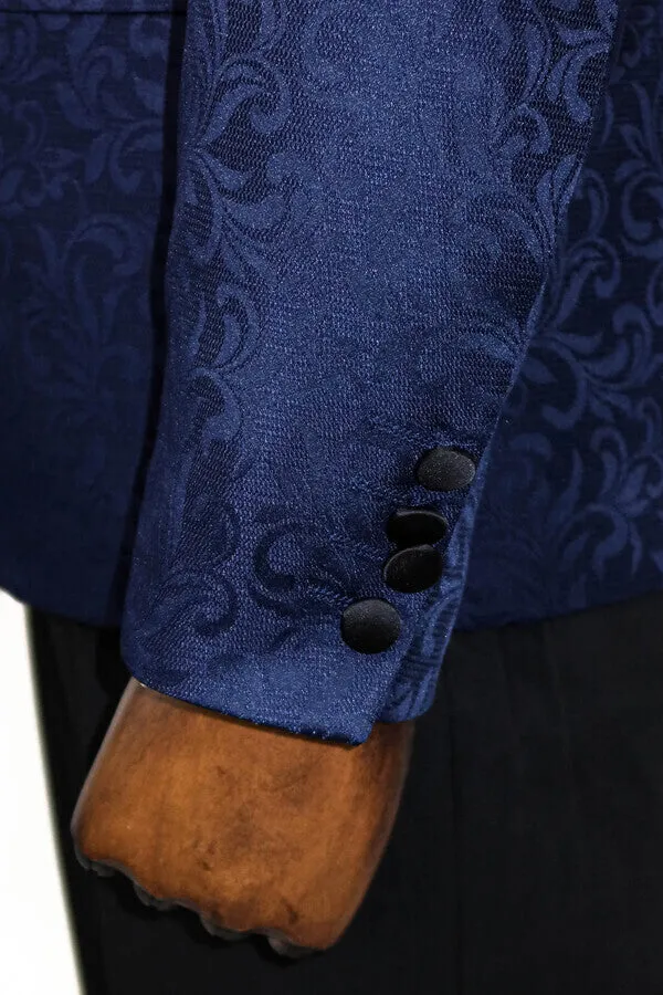 Shawl Lapel Floral Patterned Navy Blue Men Tuxedo Evening Blazer - Wessi sold by Wessi product image thumbnail 5