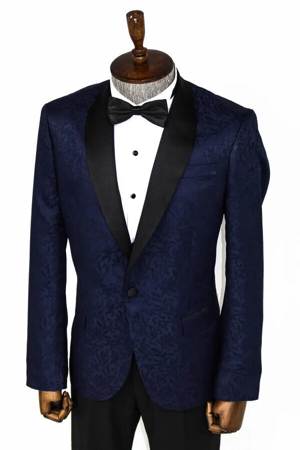 Shawl Lapel Floral Patterned Navy Blue Men Tuxedo Evening Blazer - Wessi sold by Wessi product image thumbnail 4