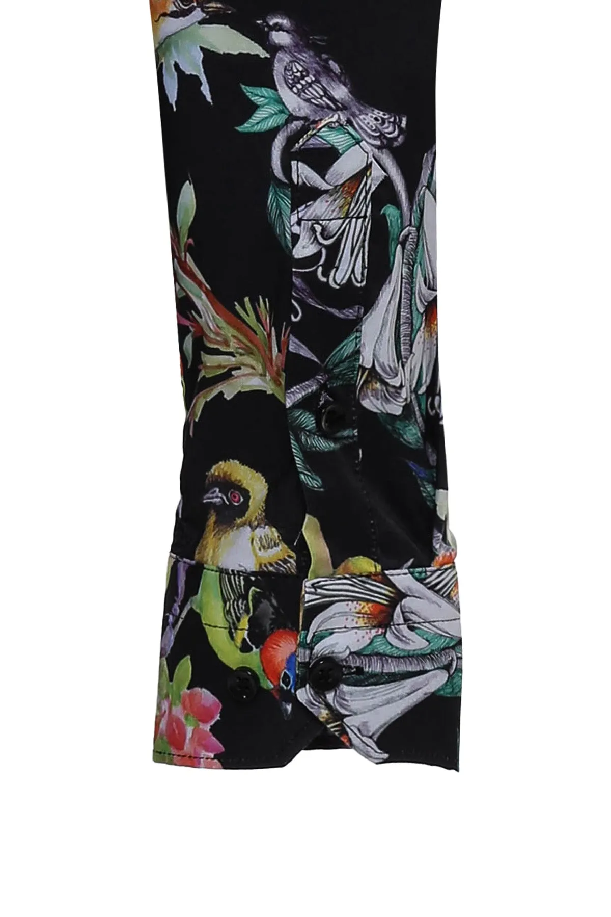 Birds And Flowers Patterned Slim Fit Long Sleeves Black Men Shirt - Wessi sold by Wessi product image thumbnail 3