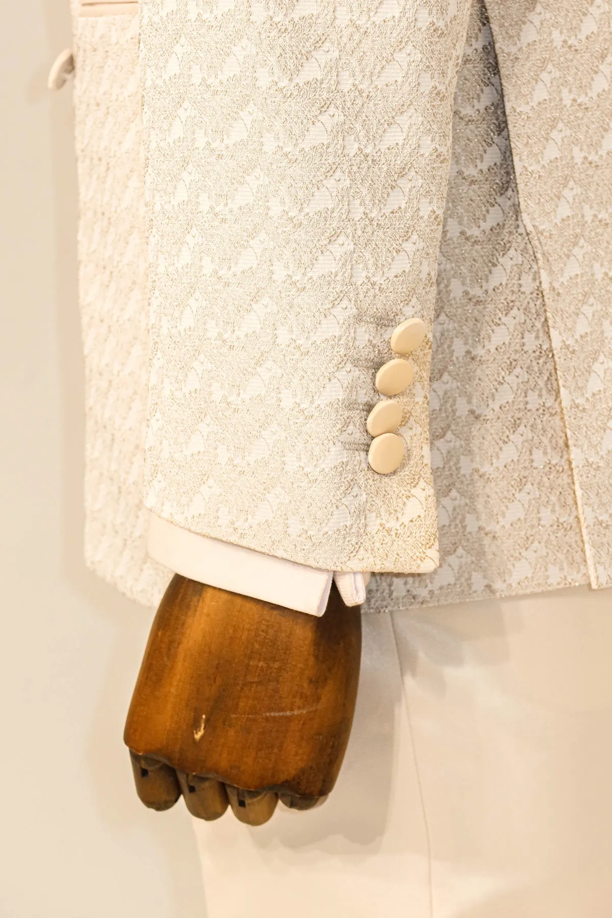 Satin Shawl Collar Patterned Double Breasted Champagne Men Tuxedo Suit - Wessi sold by Wessi product image thumbnail 5