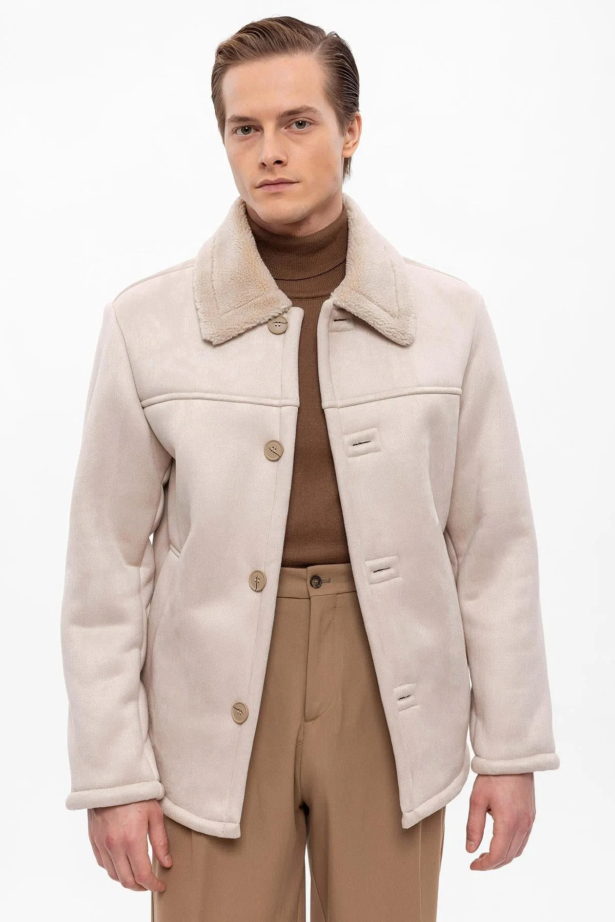 Lined Suede Men's Beige Jacket - Wessi sold by Wessi product image thumbnail 4