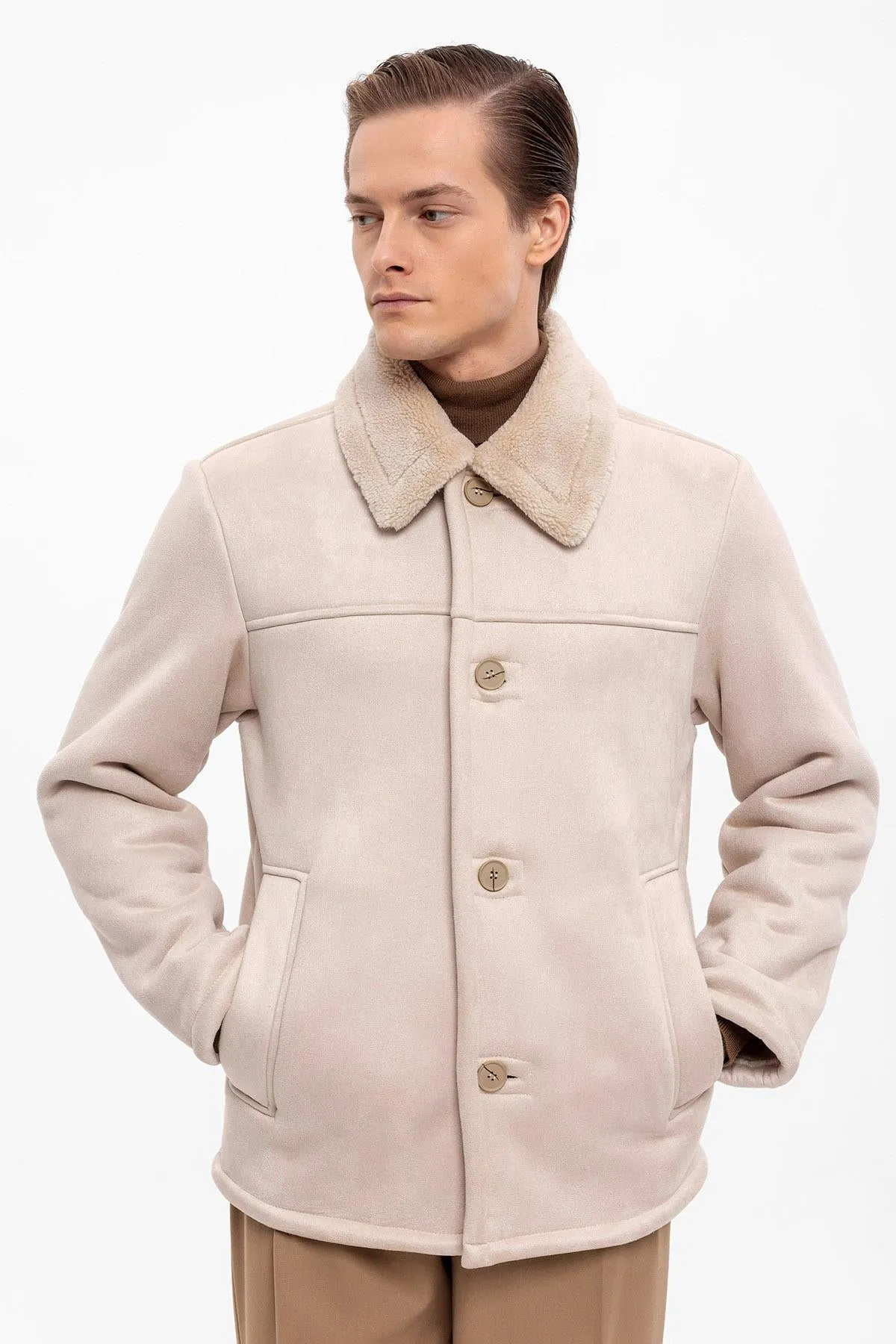 Lined Suede Men's Beige Jacket - Wessi sold by Wessi product image thumbnail 2