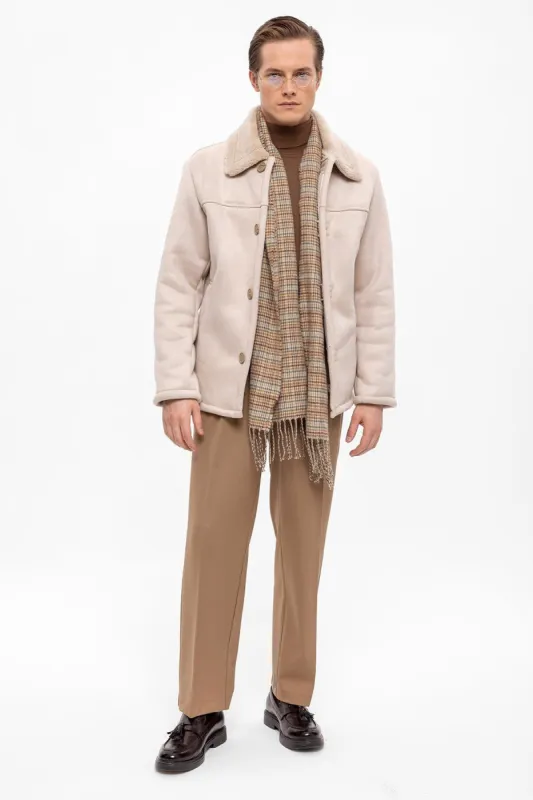 Lined Suede Men's Beige Jacket - Wessi sold by Wessi