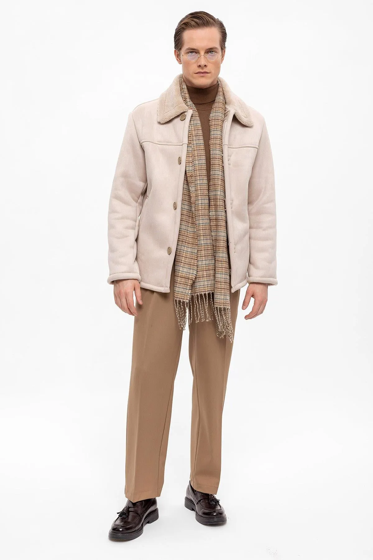 Lined Suede Men's Beige Jacket - Wessi sold by Wessi