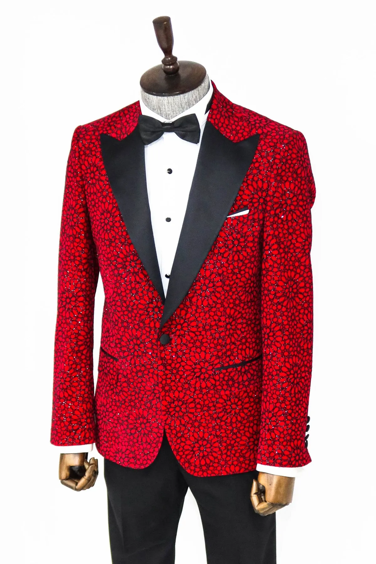 Glitter Floral Patterned Burgundy Men Party Blazer - Wessi sold by Wessi product image thumbnail 4