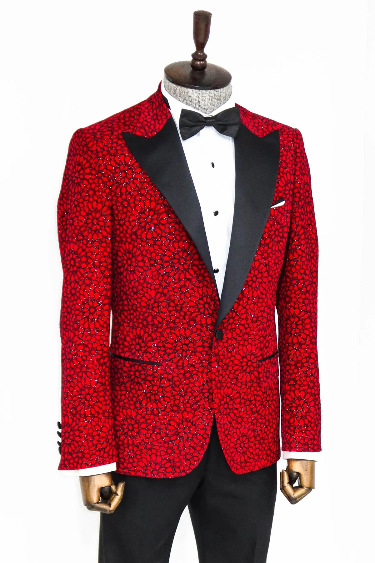Glitter Floral Patterned Burgundy Men Party Blazer - Wessi sold by Wessi product image thumbnail 3