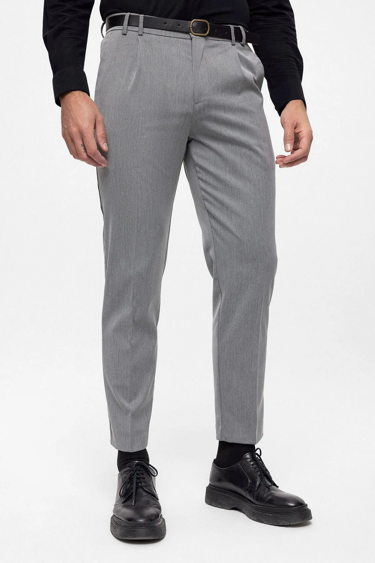 Grey Belted High Waist Men's Trousers - Wessi sold by Wessi product image thumbnail 2