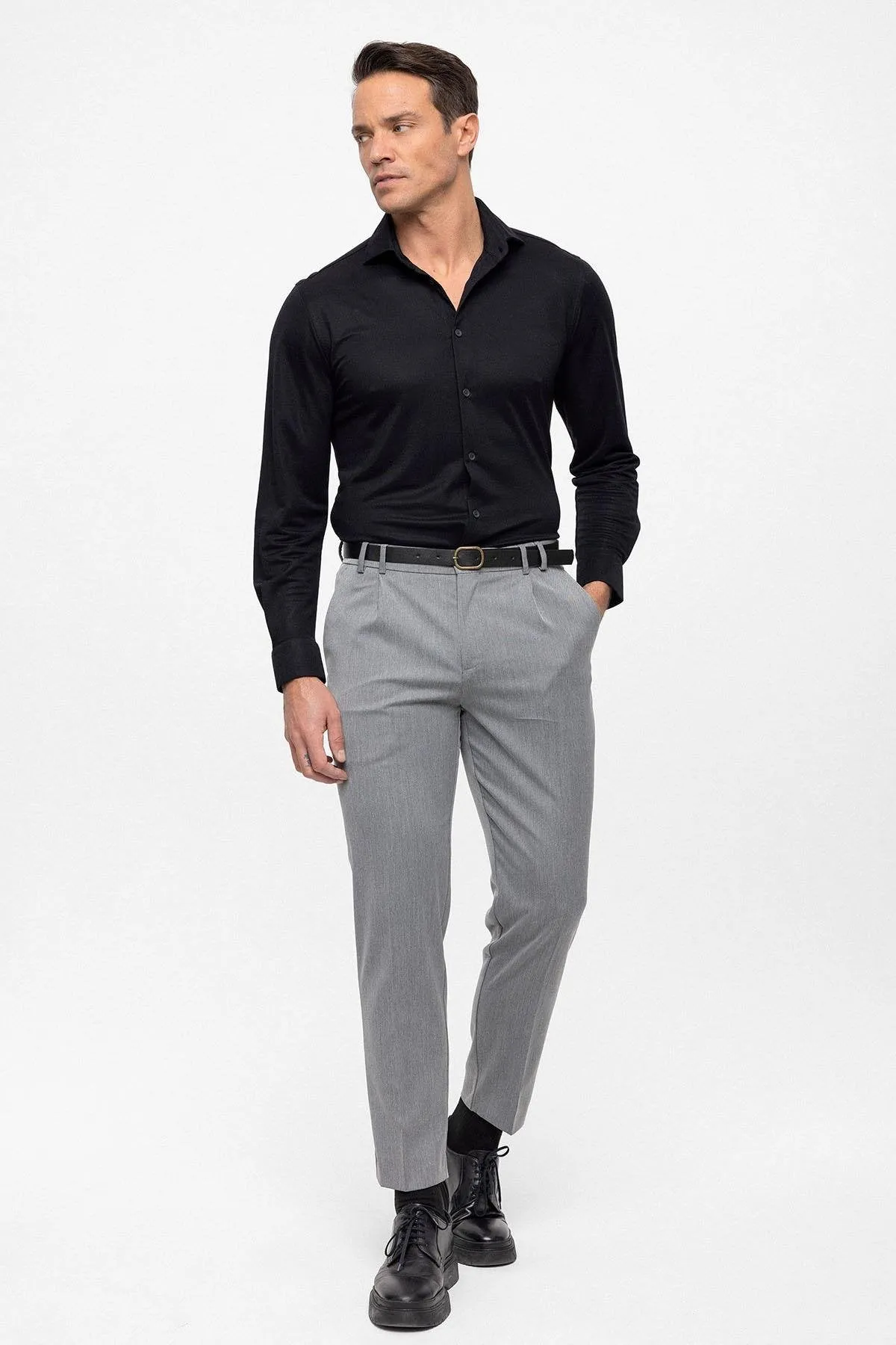 Grey Belted High Waist Men's Trousers - Wessi sold by Wessi