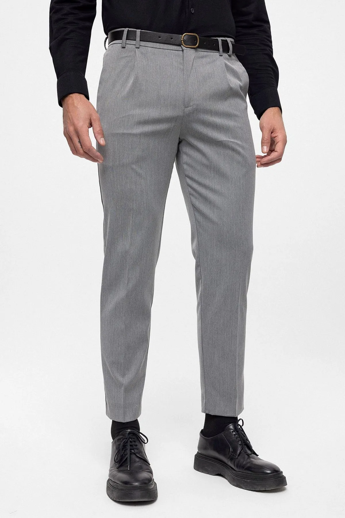 Grey Belted High Waist Men's Trousers - Wessi sold by Wessi product image thumbnail 3