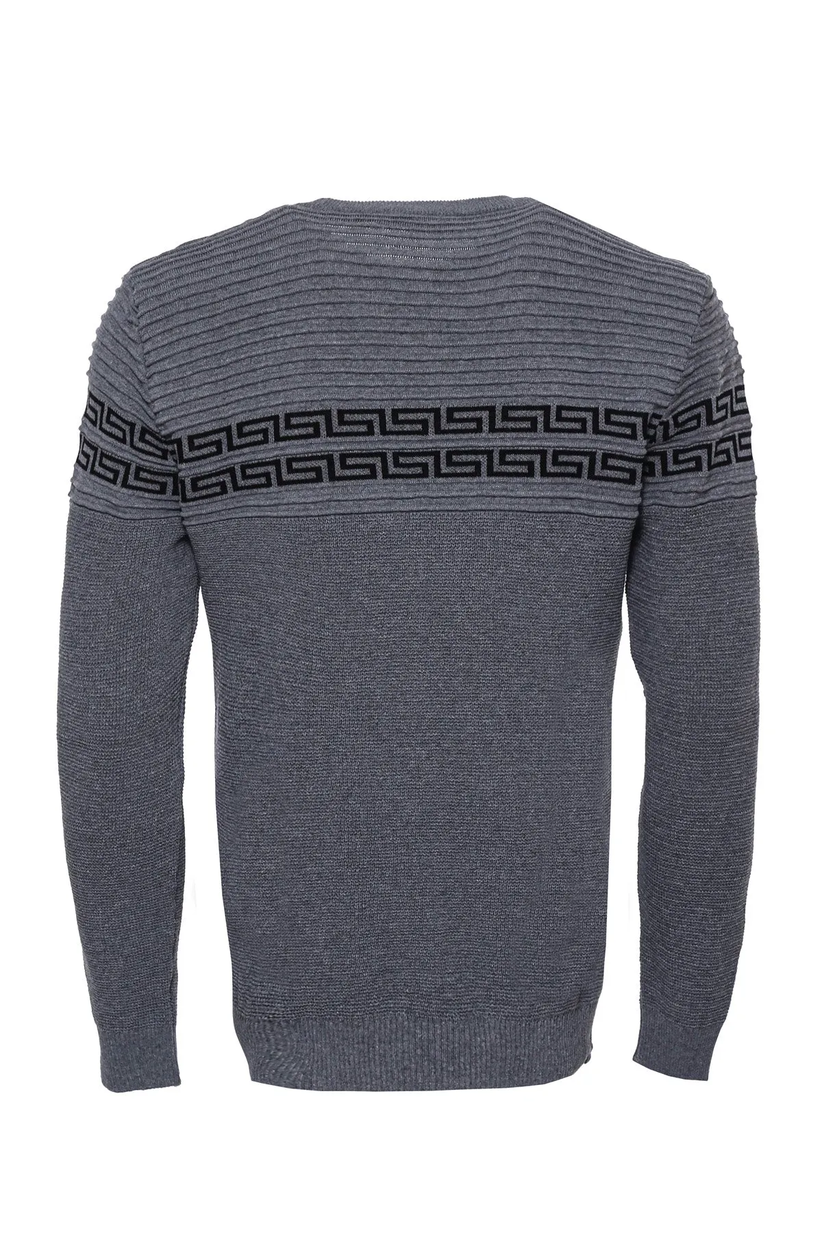 Crew Neck Knitwear Chest Patterned Over Grey - Wessi sold by Wessi product image thumbnail 2