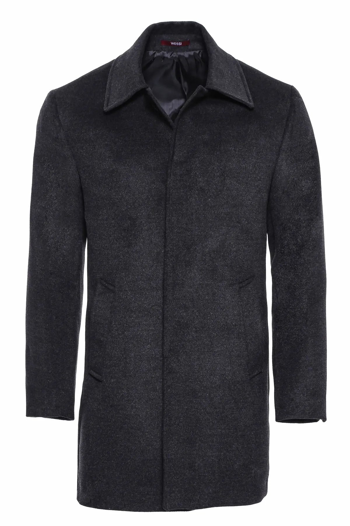 Dark Grey Hidden Button Peak Lapel Coat - Wessi sold by Wessi