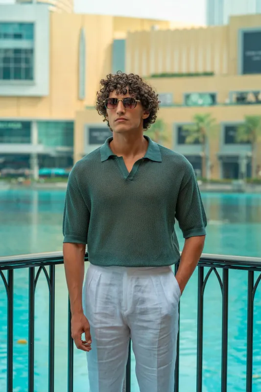 Men's Green Polo Neck Knit T-Shirt - Wessi sold by Wessi