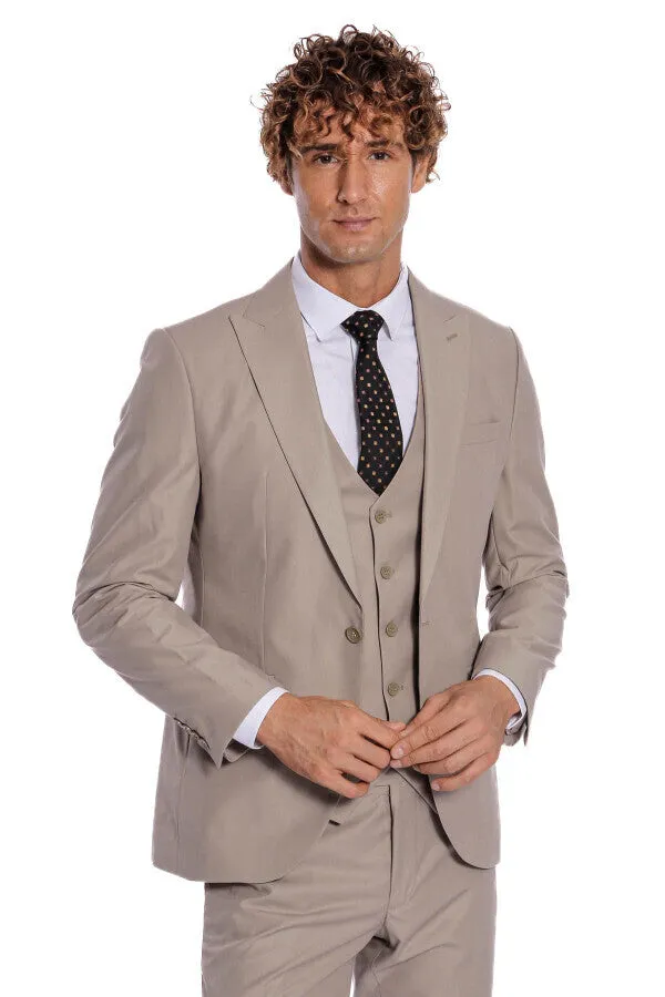 Plain Slim Fit Light Brown Men Suit - Wessi sold by Wessi