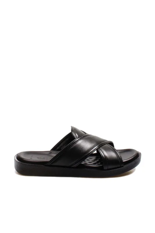 Men's Black Leather Slide Sandals-Wessi sold by Wessi