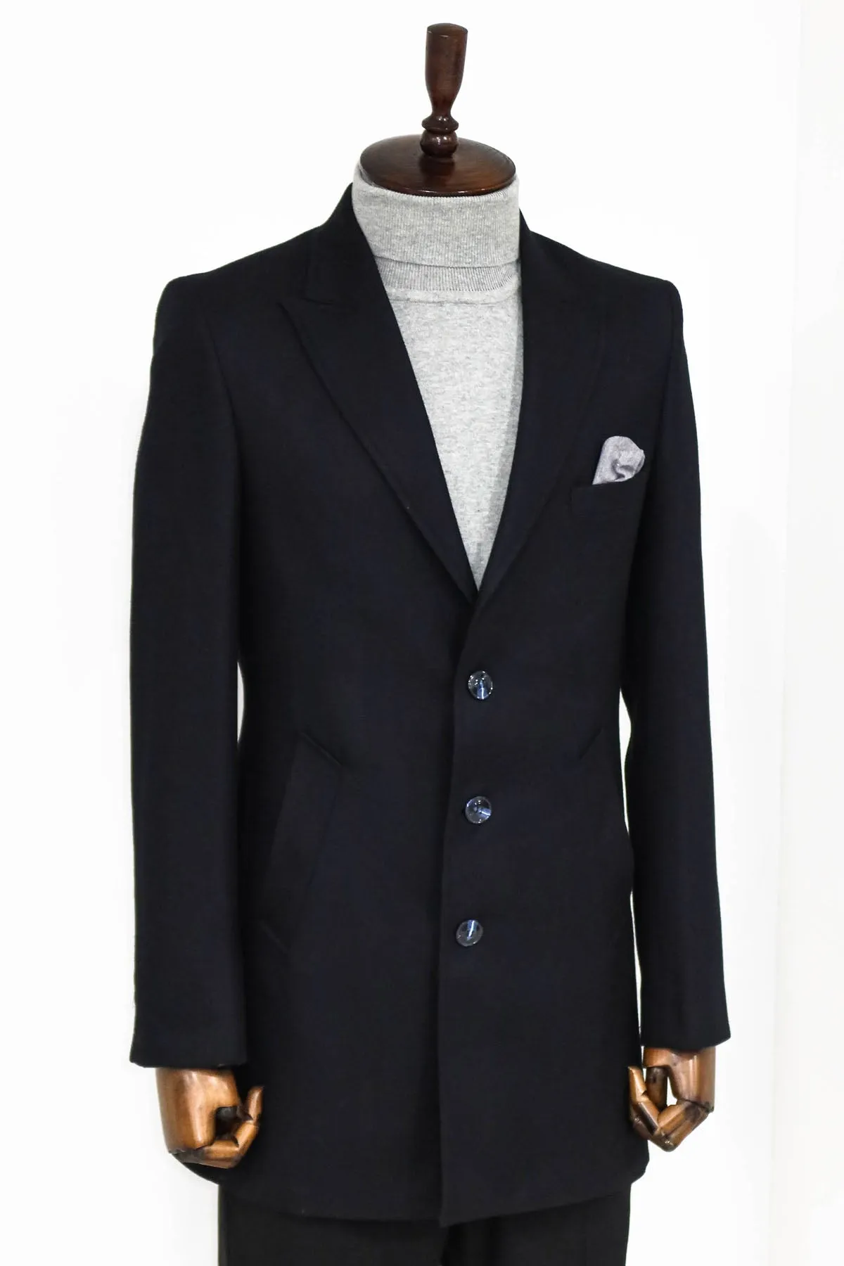 Cachet Slim Fit Wide Lapel Charcoal Men Coat - Wessi sold by Wessi product image thumbnail 4