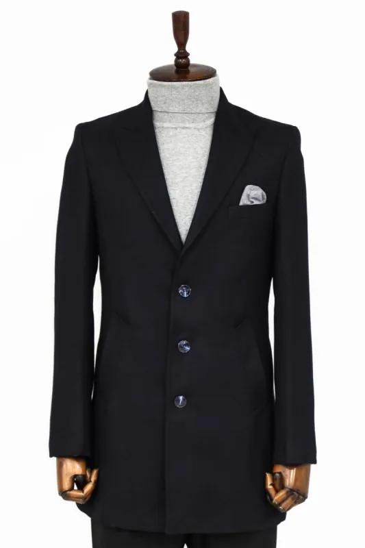 Cachet Slim Fit Wide Lapel Charcoal Men Coat - Wessi sold by Wessi