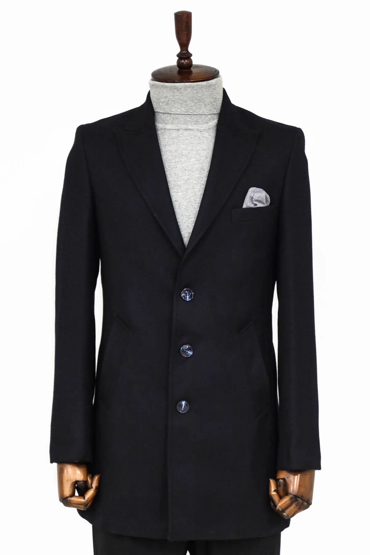 Cachet Slim Fit Wide Lapel Charcoal Men Coat - Wessi sold by Wessi