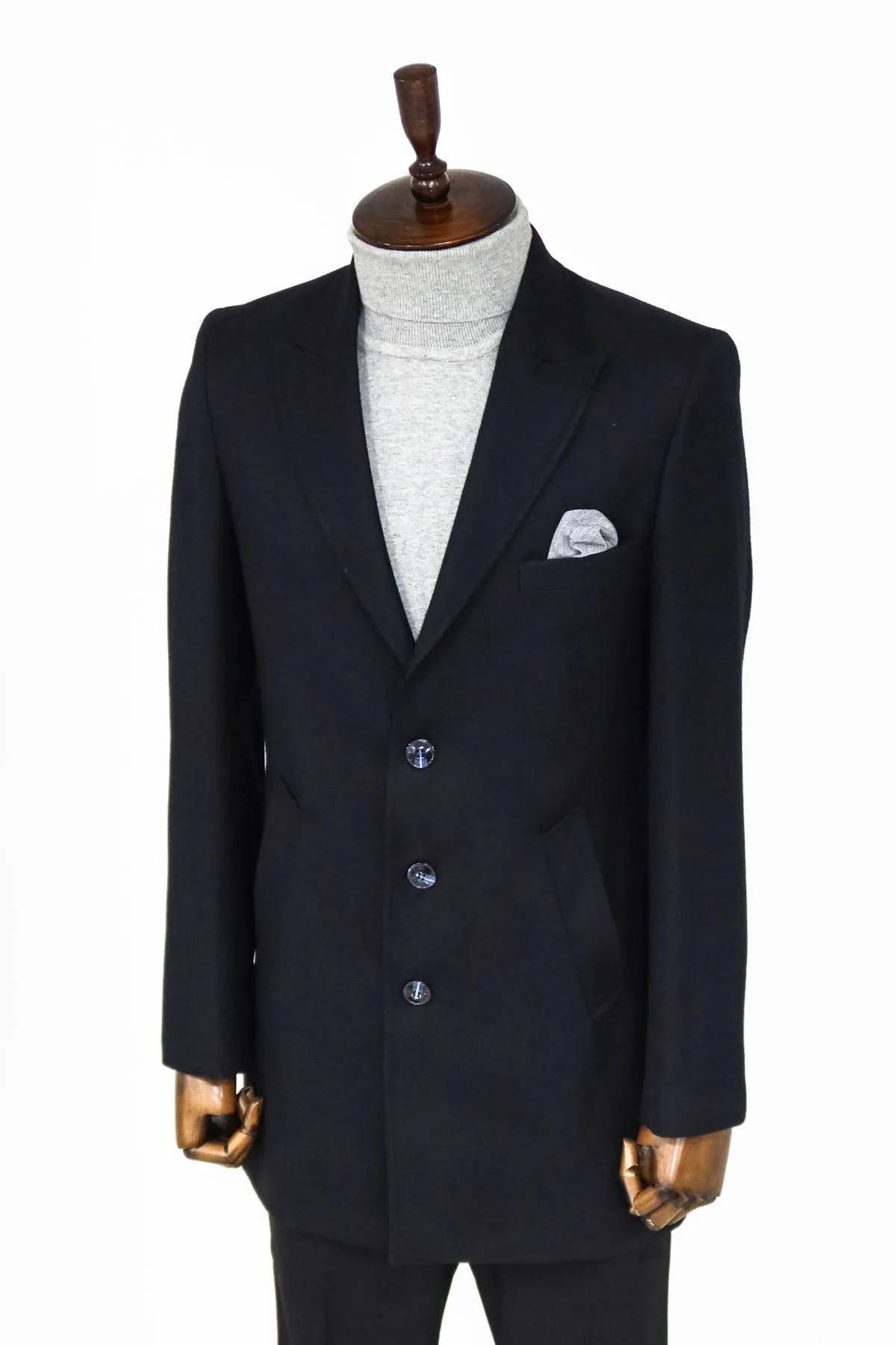 Cachet Slim Fit Wide Lapel Charcoal Men Coat - Wessi sold by Wessi product image thumbnail 5