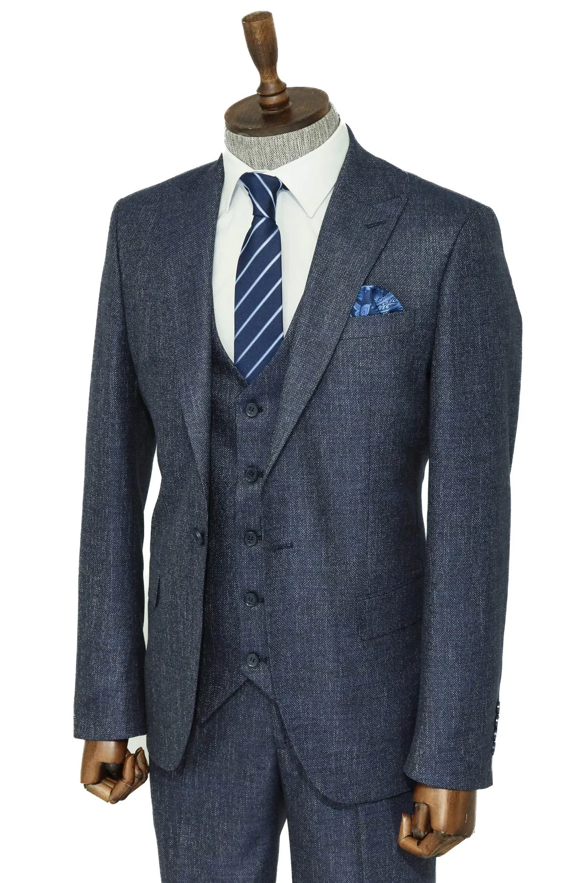 3 -Piece Single Button Peak Lapel Grey Blue Men Suit - Wessi sold by Wessi product image thumbnail 4