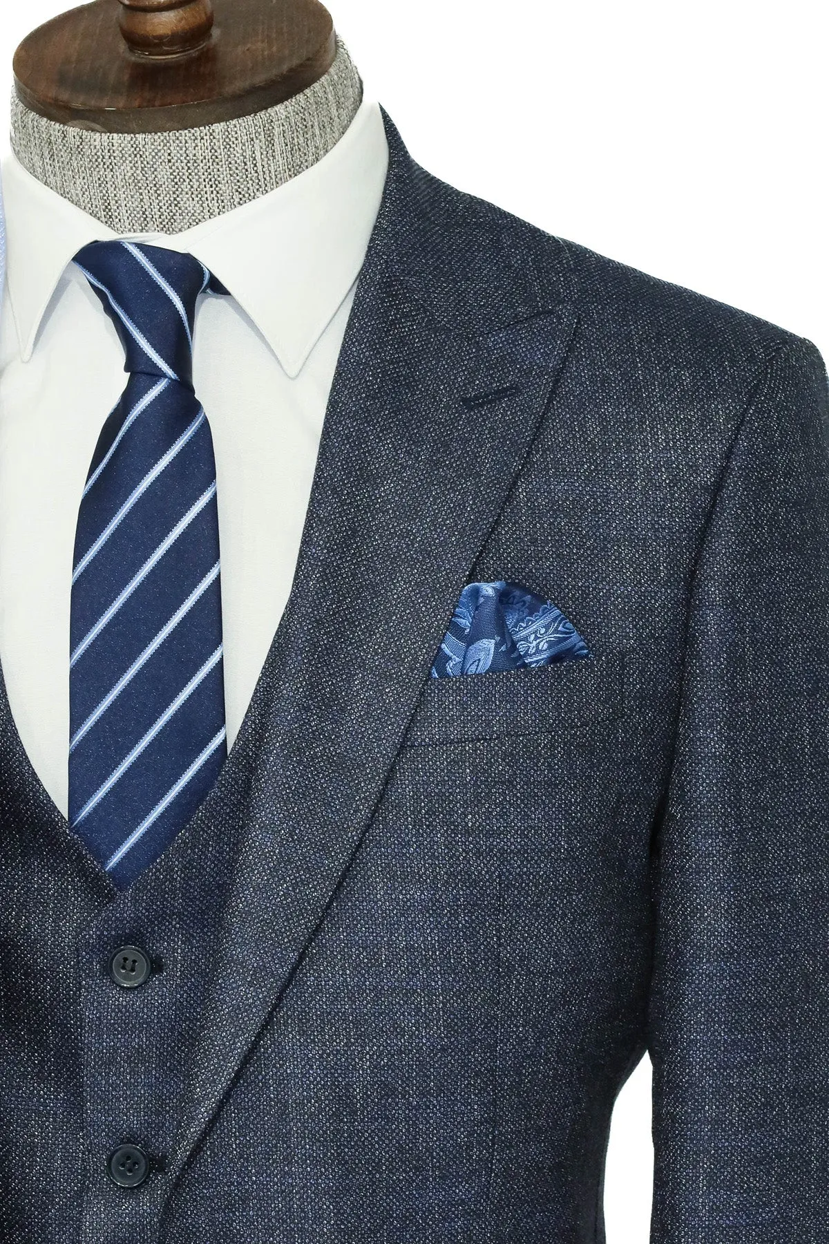 3 -Piece Single Button Peak Lapel Grey Blue Men Suit - Wessi sold by Wessi product image thumbnail 2