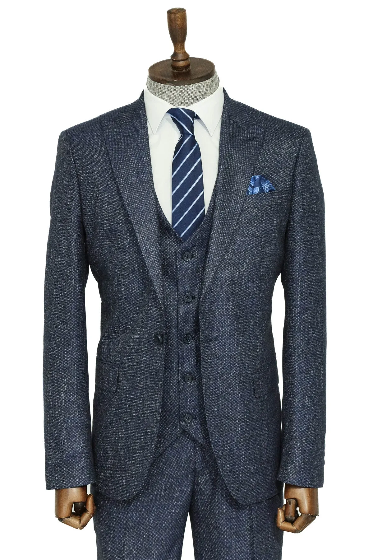 3 -Piece Single Button Peak Lapel Grey Blue Men Suit - Wessi sold by Wessi product image thumbnail 3