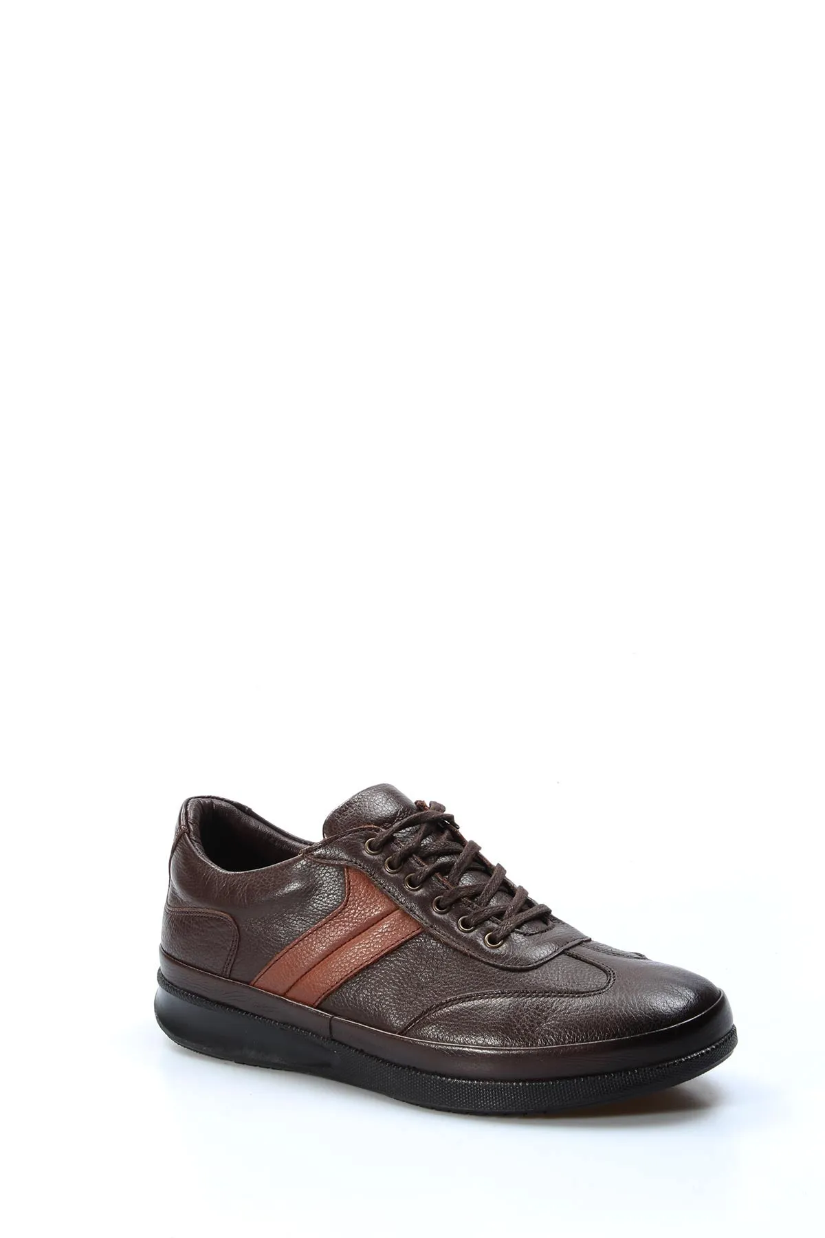 Men's Brown Leather Sneakers with Dual Stripes and Comfortable Sole - Wessi sold by Wessi product image thumbnail 3