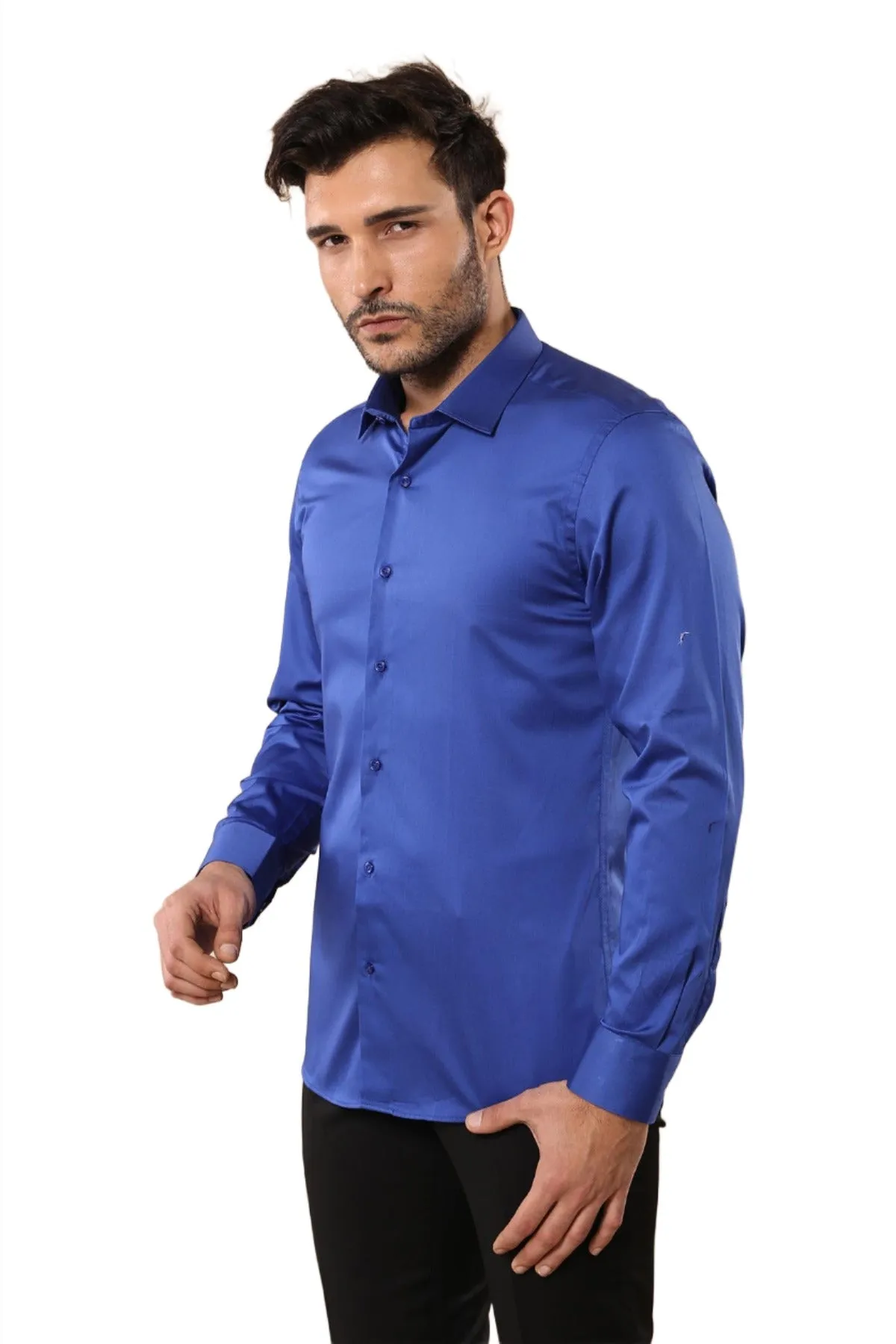 Cotton Satin Slim Fit Blue Men Shirt - Wessi sold by Wessi
