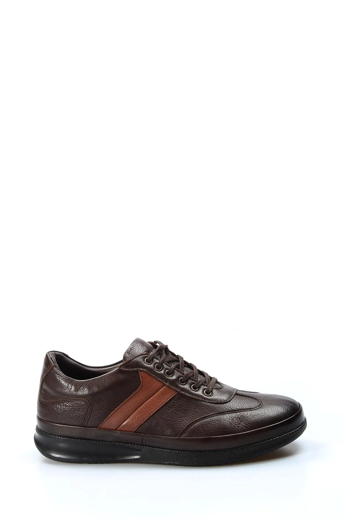Men's Brown Leather Sneakers with Dual Stripes and Comfortable Sole - Wessi sold by Wessi