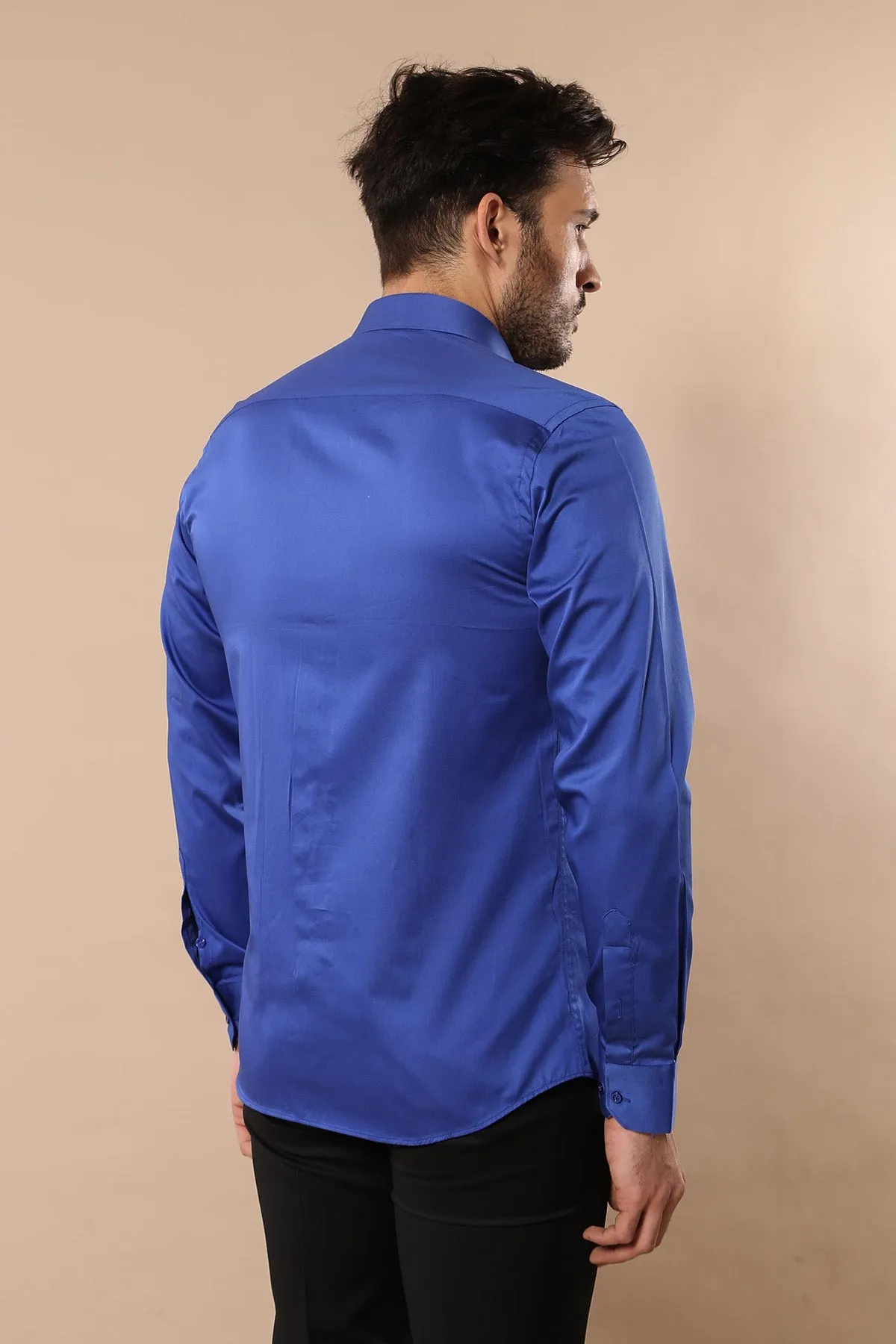 Cotton Satin Slim Fit Blue Men Shirt - Wessi sold by Wessi product image thumbnail 3